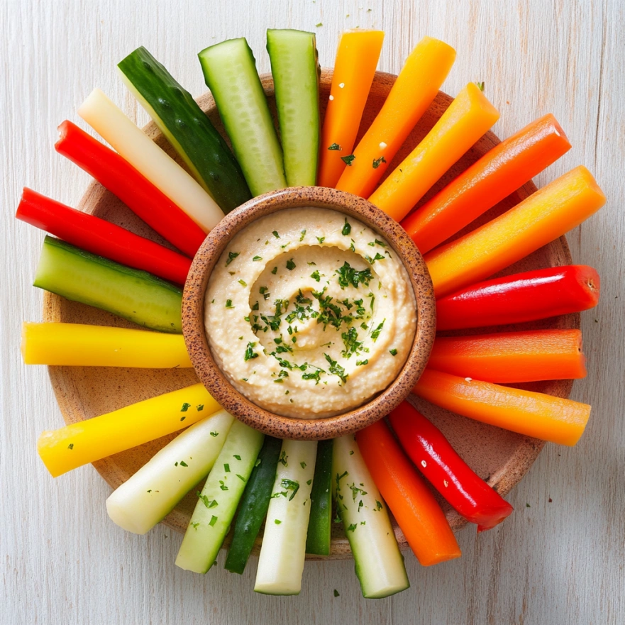 Овочеві стіки з хумусом як поживний перекус